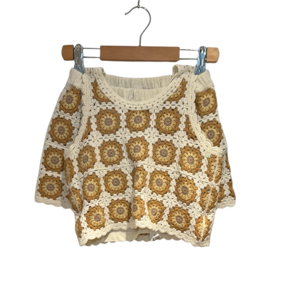 Rylee + Cru Cream Knit Floral Crochet Detail Summer Set - size 12